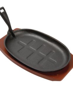 Olympia Cast Iron Oval Sizzler with Wooden Stand 280mm (CC310)
