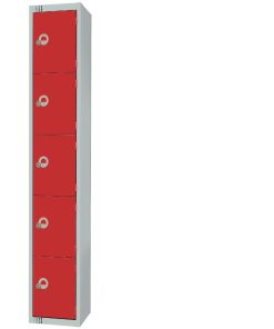 Elite Five Door Coin Return Locker with Sloping Top Red (CG618-CNS)