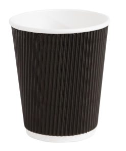 Fiesta Disposable Coffee Cups Ripple Wall Black 225ml / 8oz (Pack of 25) (CM540)