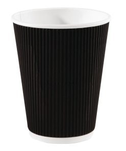 Fiesta Disposable Coffee Cups Ripple Wall Black 340ml / 12oz (Pack of 25) (CM541)