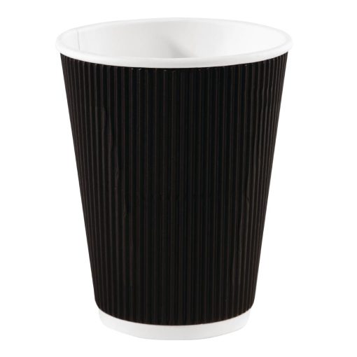 Fiesta Disposable Coffee Cups Ripple Wall Black 340ml / 12oz (Pack of 25) (CM541)