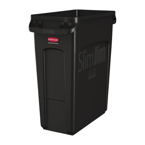 Rubbermaid Slim Jim Container With Venting Channels Black 60Ltr (CP652)