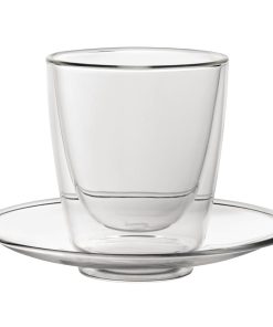 Utopia Double Walled Cappuccino Glass and Saucer 220ml (Pack of 6) (CP884)