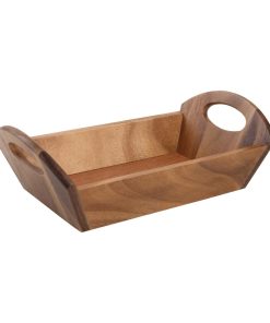Acacia Wood Bread Basket with Handles (DL146)