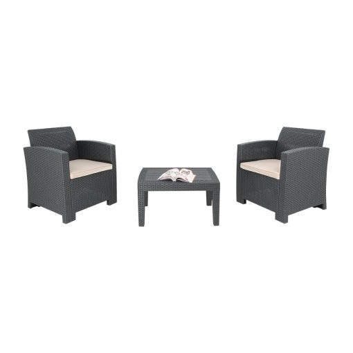 Bolero PP Armchair and Table Wicker Set Grey (DR309)