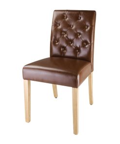 Bolero Chiswick Button Dining Chairs Tan Leather (Pack of 2) (DT699)