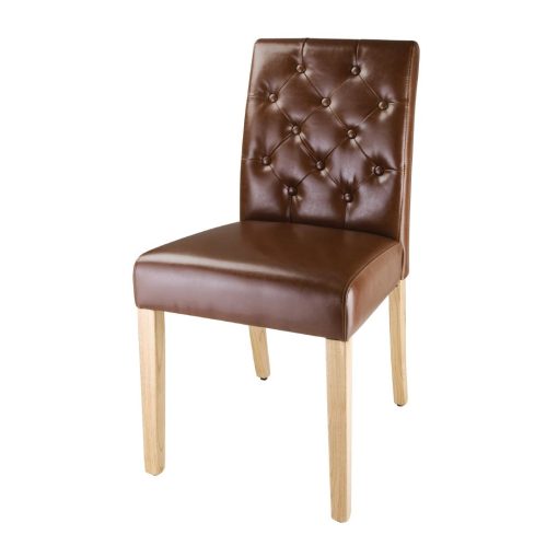 Bolero Chiswick Button Dining Chairs Tan Leather (Pack of 2) (DT699)