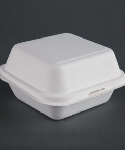 Fiesta Green Compostable Bagasse Burger Boxes with Bottom Ridges 153mm (Pack of 500) (DW247)