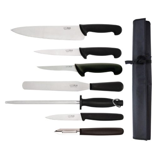 Hygiplas 7 Piece Knife Starter Set With 26.5cm Chef Knife and Roll Bag (F203)