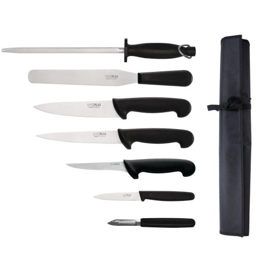 Hygiplas 7 Piece Starter Knife Set With 20cm Chef Knife and Roll Bag (F222)