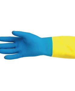 MAPA Alto 405 Liquid-Proof Heavy-Duty Janitorial Gloves Blue and Yellow Extra Large (FA296-XL)