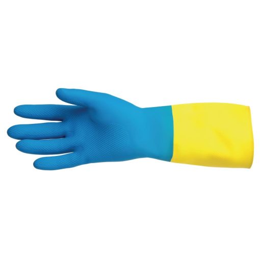 MAPA Alto 405 Liquid-Proof Heavy-Duty Janitorial Gloves Blue and Yellow Extra Large (FA296-XL)