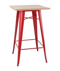 Bolero Bistro Bar Table with Wooden Top Red (Single) (FB598)