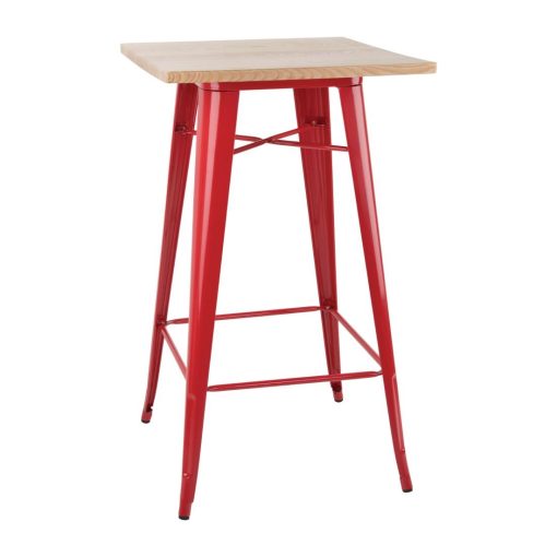 Bolero Bistro Bar Table with Wooden Top Red (Single) (FB598)