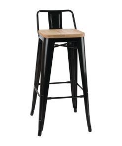Bolero Bistro Backrest High Stools with Wooden Seat Pad Black (Pack of 4) (FB623)