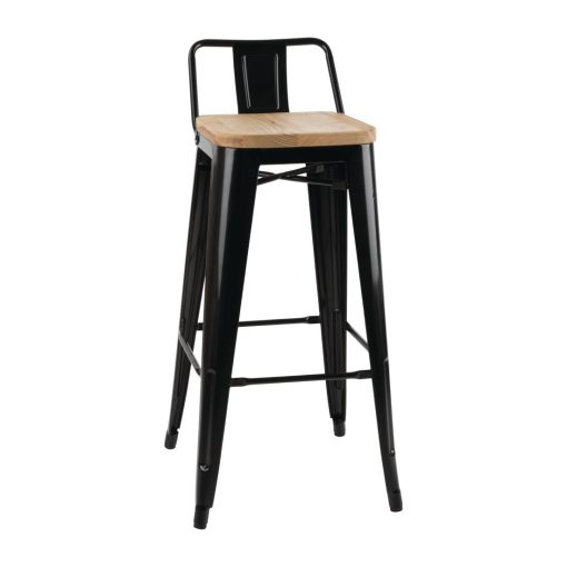 Bolero Bistro Backrest High Stools with Wooden Seat Pad Black (Pack of 4) (FB623)