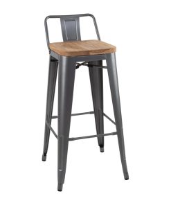Bolero Bistro Backrest High Stools with Wooden Seat Pad Gun Metal (Pack of 4) (FB624)