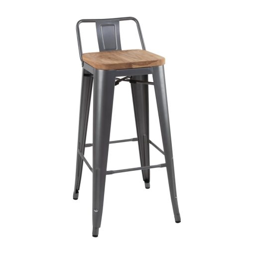 Bolero Bistro Backrest High Stools with Wooden Seat Pad Gun Metal (Pack of 4) (FB624)