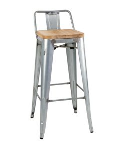 Bolero Bistro Backrest High Stools with Wooden Seat Pad Galvanised Steel (Pack of 4) (FB627)