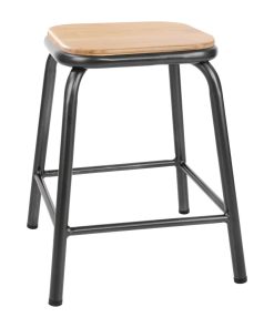 Bolero Cantina Low Stools with Wooden Seat Pad Metallic Grey (Pack of 4) (FB930)