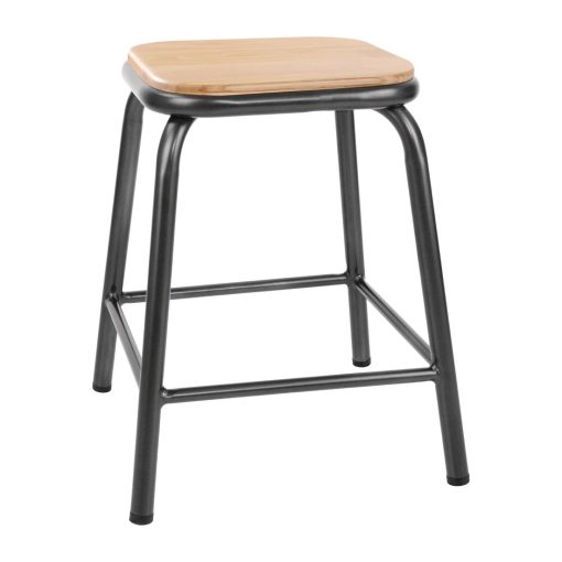 Bolero Cantina Low Stools with Wooden Seat Pad Metallic Grey (Pack of 4) (FB930)