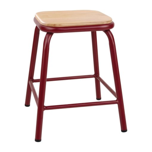 Bolero Cantina Low Stools with Wooden Seat Pad Wine Red (Pack of 4) (FB931)