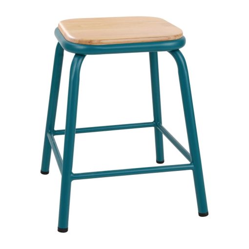 Bolero Cantina Low Stools with Wooden Seat Pad Teal (Pack of 4) (FB932)