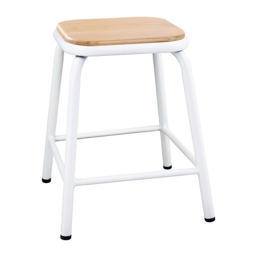 Bolero Cantina Low Stools with Wooden Seat Pad White (Pack of 4) (FB933)