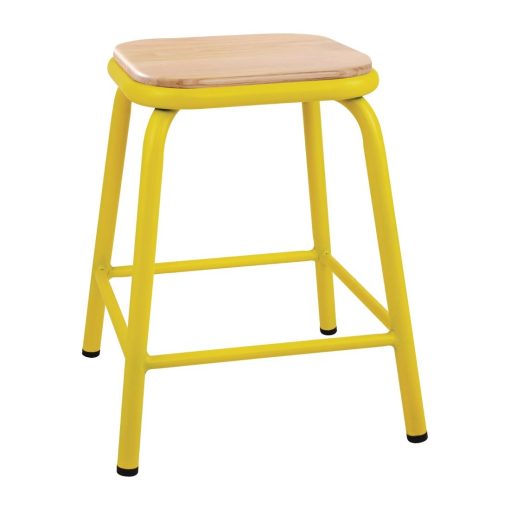 Bolero Cantina Low Stools with Wooden Seat Pad Yellow (Pack of 4) (FB935)