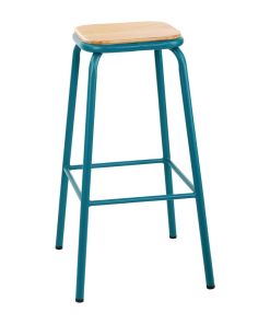 Bolero Cantina High Stools with Wooden Seat Pad Teal (Pack of 4) (FB938)
