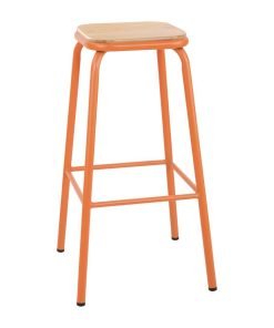 Bolero Cantina High Stools with Wooden Seat Pad Orange (Pack of 4) (FB940)