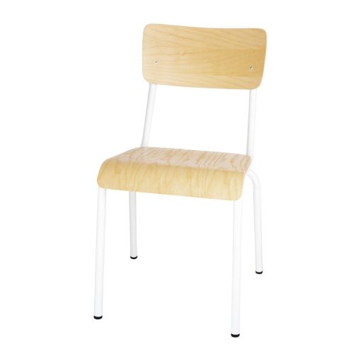 Bolero Cantina Side Chairs with Wooden Seat Pad and Backrest White (Pack of 4) (FB945)