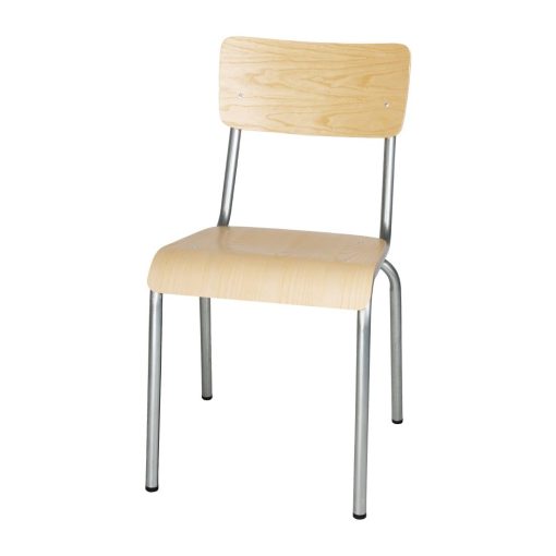 Bolero Cantina Side Chairs with Wooden Seat Pad and Backrest Galvanised (Pack of 4) (FB946)
