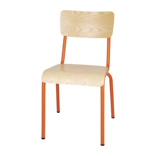 Bolero Cantina Side Chairs with Wooden Seat Pad and Backrest Orange (Pack of 4) (FB947)