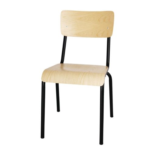 Bolero Cantina Side Chairs with Wooden Seat Pad and Backrest Black (Pack of 4) (FB949)