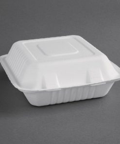 Fiesta Green Compostable Bagasse Hinged Food Containers 204mm (Pack of 200) (FC525)