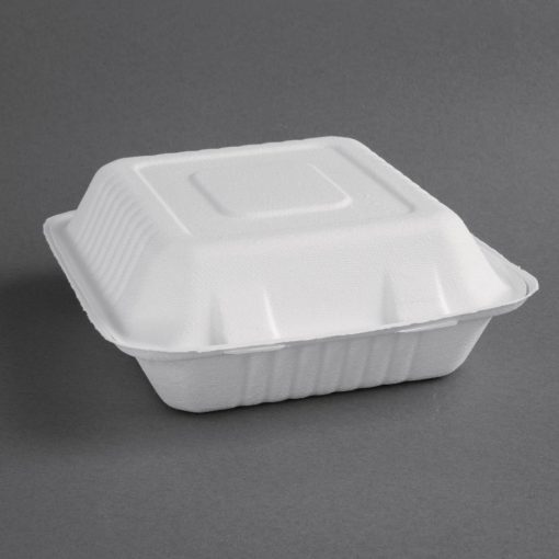 Fiesta Green Compostable Bagasse Hinged Food Containers 204mm (Pack of 200) (FC525)