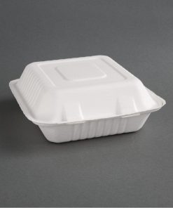 Fiesta Green Compostable Bagasse Three-Compartment Hinged Food Containers 201mm (Pack of 200) (FC526)