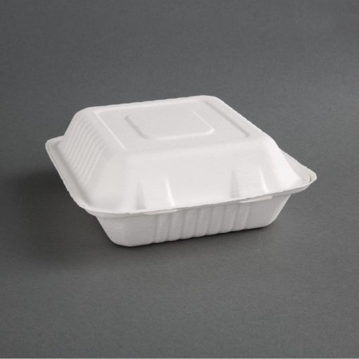 Fiesta Green Compostable Bagasse Three-Compartment Hinged Food Containers 201mm (Pack of 200) (FC526)