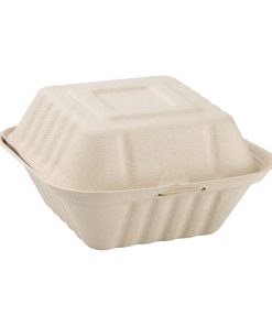Fiesta Green Compostable Bagasse Burger Boxes Natural Colour 152mm (Pack of 500) (FC542)