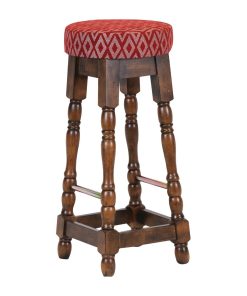 Classic Rubber Wood High Bar Stool with Red Diamond Seat (FT400)