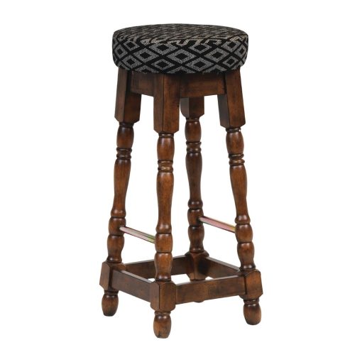 Classic Rubber Wood High Bar Stool with Black Diamond Seat (FT401)