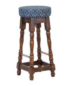 Classic Rubber Wood High Bar Stool with Blue Diamond Seat (FT402)
