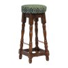 Classic Rubber Wood High Bar Stool with Green Diamond Seat (FT403)