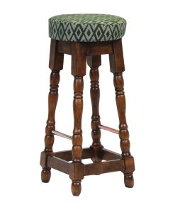 Classic Rubber Wood High Bar Stool with Green Diamond Seat (FT403)
