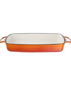 Vogue Orange Rectangular Cast Iron Dish 1.8Ltr (GH321)