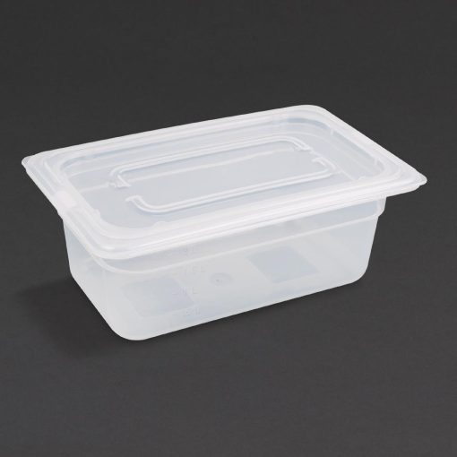 Vogue Polypropylene 1/4 Gastronorm Container with Lid 100mm (Pack of 4) (GJ523)