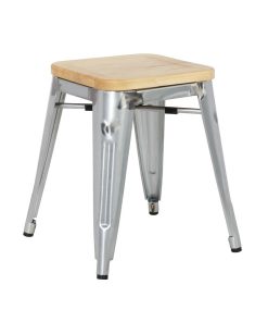 Bolero Bistro Low Stools with Wooden Seat Pad Galvanised Steel (Pack of 4) (GM634)