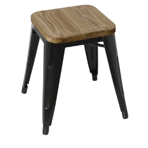 Bolero Bistro Low Stools with Wooden Seat Pad Black (Pack of 4) (GM635)