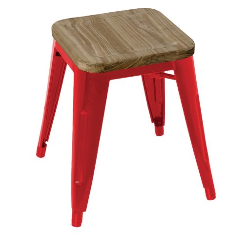 Bolero Bistro Low Stools with Wooden Seat Pad Red (Pack of 4) (GM637)